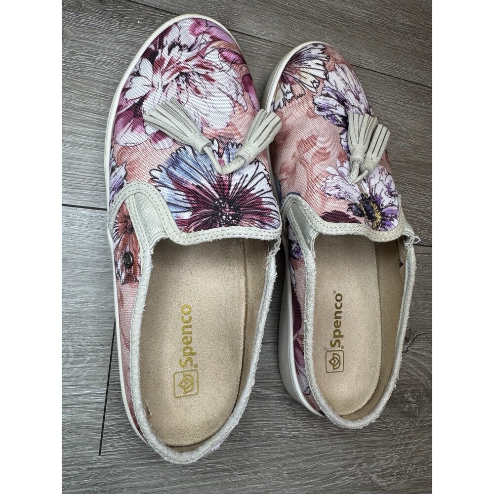 Spenco Floral Slip On Mule Sneakers Tassel Comfort Shoes Women Size 9 - Picture 2 of 5